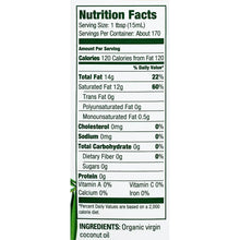 Nutrition facts label for organic virgin coconut oil