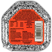 Wet dog food loaf tray back label with nutrition table and feeding guide