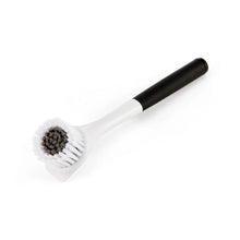 Round sink angled brush with white bristles and black soft-touch handle
