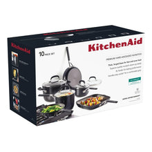 Hard-anodized 10-piece nonstick cookware set retail box angled view