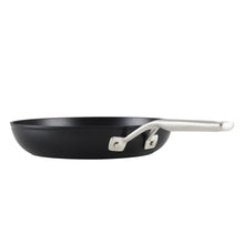 Black nonstick fry pan with stainless handle and two side rivets