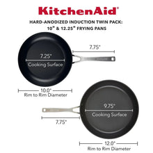 Hard-anodized induction fry pan set with black nonstick surfaces and silver handles