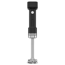 Black cordless hand blender with stainless blending shaft and blade base