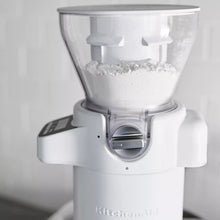 KitchenAid sifter and scale attachment front view with hopper and dispensing lever