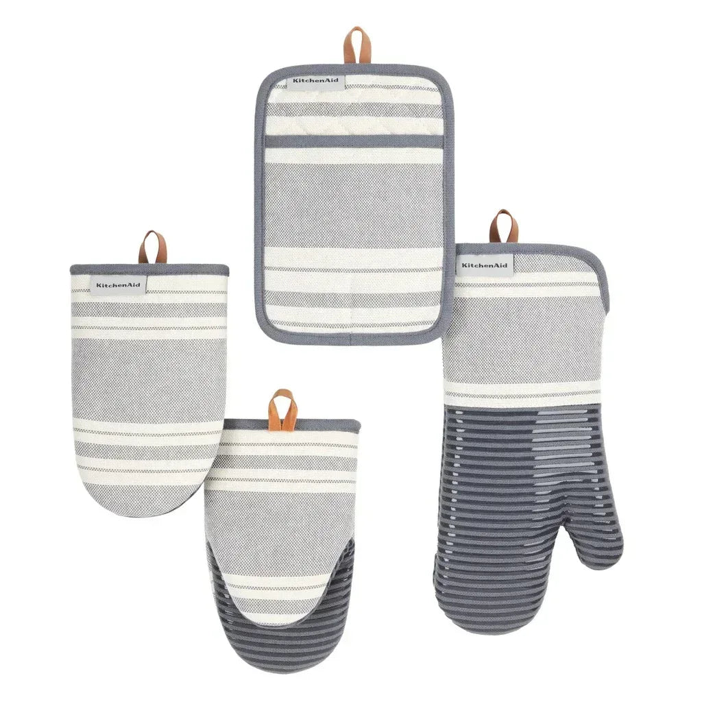 KitchenAid Vintage Stripe Pot Holder and Oven Mitt Set, 4-pack