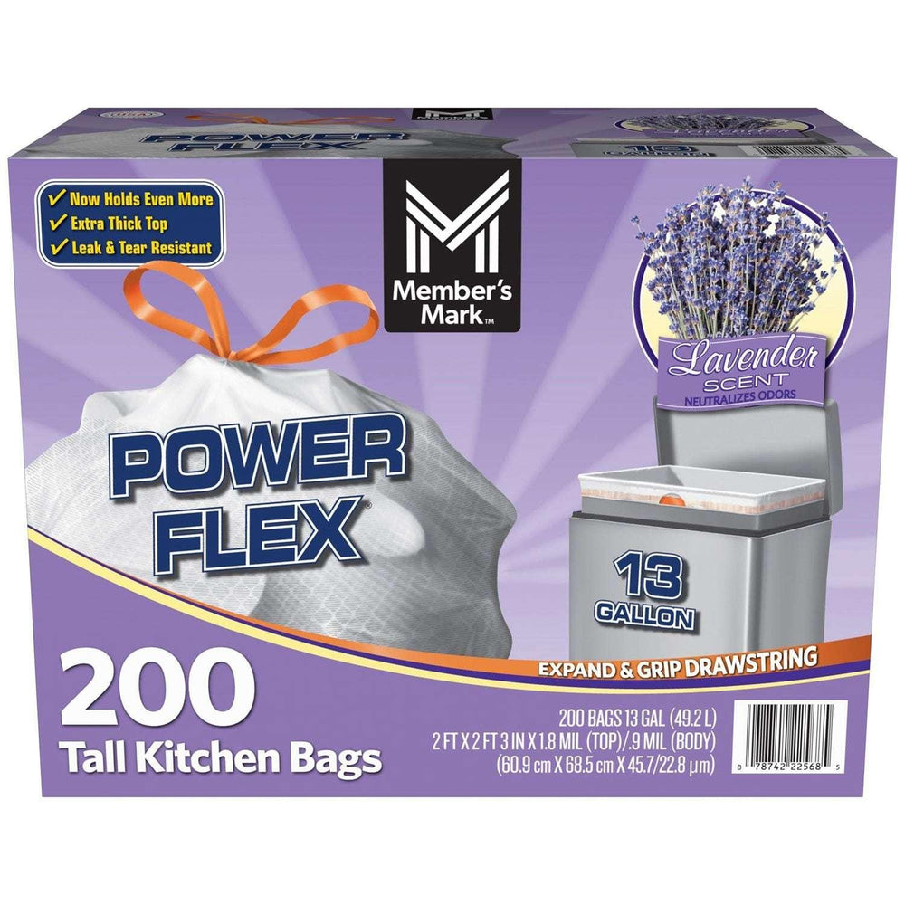 Member's Mark Power Flex 13-Gallon Tall Kitchen Trash Bags, Lavender, 200 ct. - USA MEGA SHOP