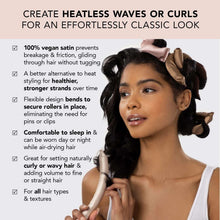 Satin flexi hair curling rods set, rosewood and light satin, secured on hair