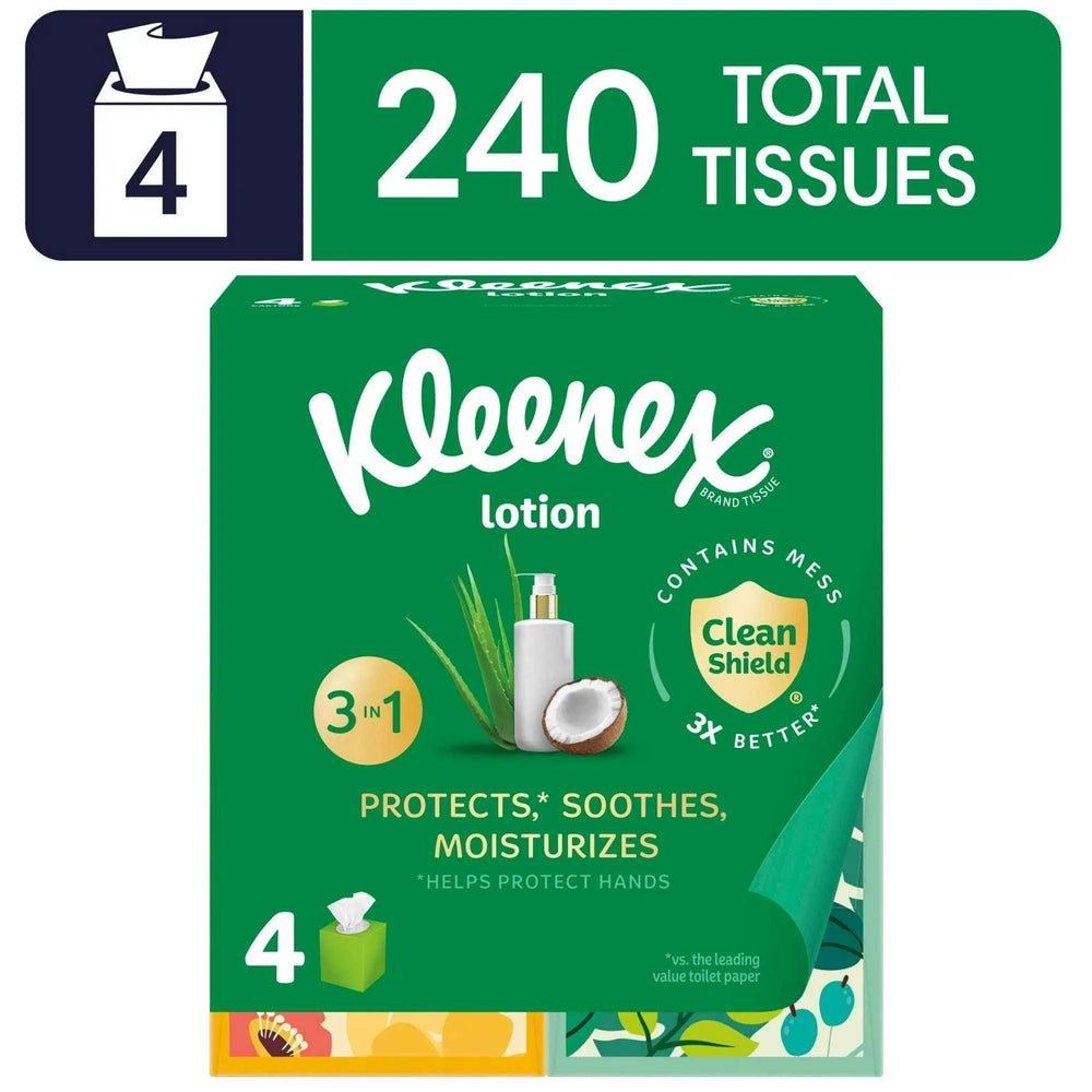 Kleenex Lotion Facial Tissues with Coconut Oil, 4 Cube Boxes, 60 Tissues per Box, 3-Ply - USA MEGA SHOP