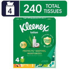 Kleenex Lotion Facial Tissues with Coconut Oil, 4 Cube Boxes, 60 Tissues per Box, 3-Ply - USA MEGA SHOP