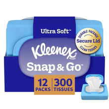 Kleenex Snap & Go facial tissue multipack in blue case with secure lid