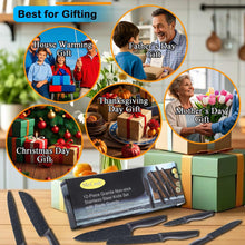 Kitchen knife set in gift-ready box with black granite blades and blade guards