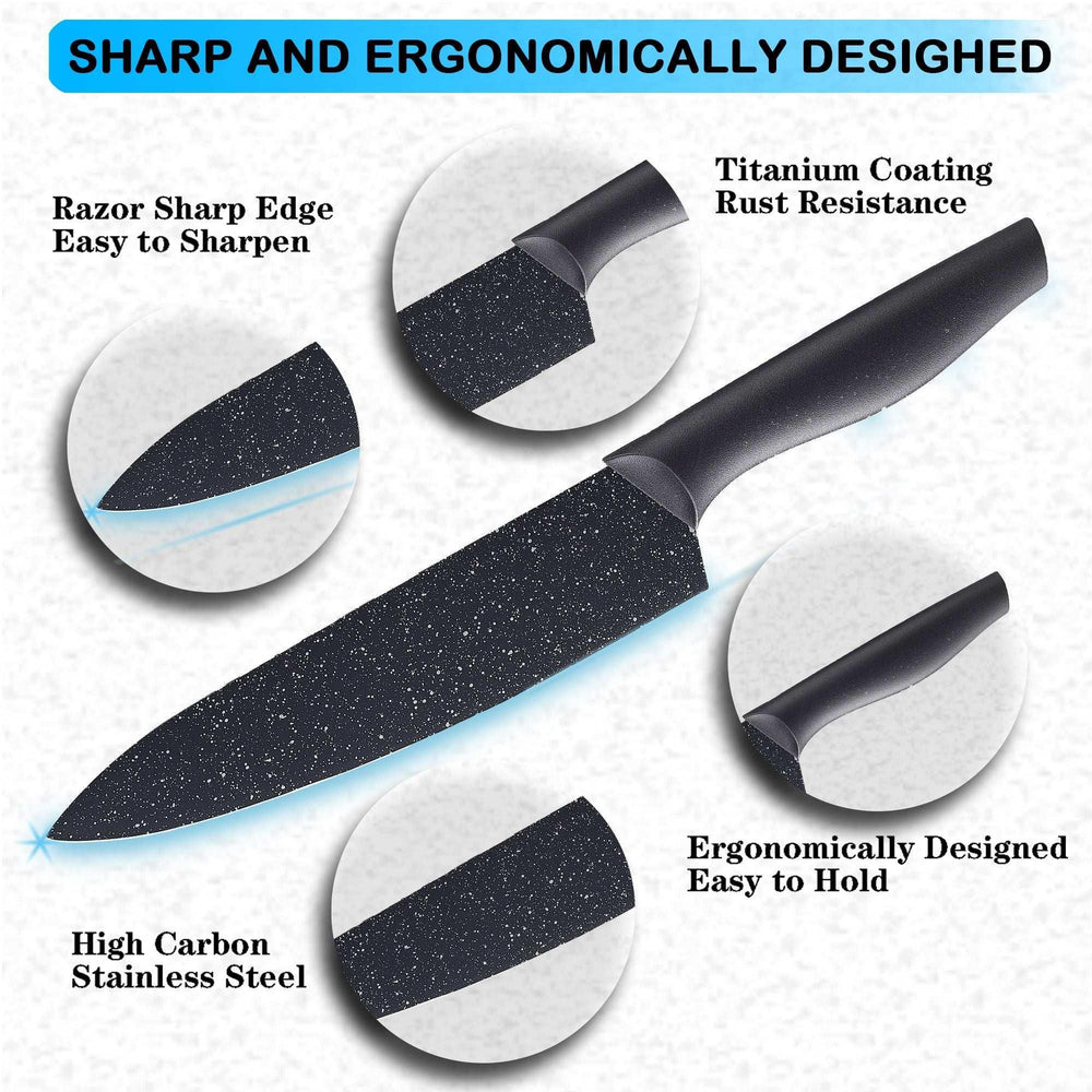 Knife Set, McCook 12-Piece Granite Kitchen Knife Set, High Carbon German Stainless Steel Knives Set with Blade Guards, Non-stick Coating, Ultra Sharp, Dishwasher Safe - USA MEGA SHOP