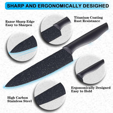 Black granite nonstick kitchen knife set with ergonomic handles and sharp blade edges