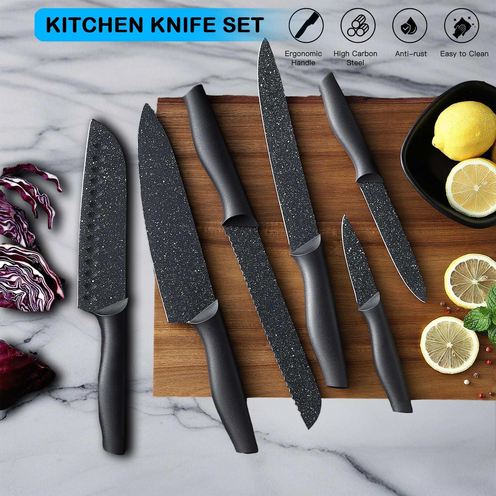 Knife Set, McCook 12-Piece Granite Kitchen Knife Set, High Carbon German Stainless Steel Knives Set with Blade Guards, Non-stick Coating, Ultra Sharp, Dishwasher Safe