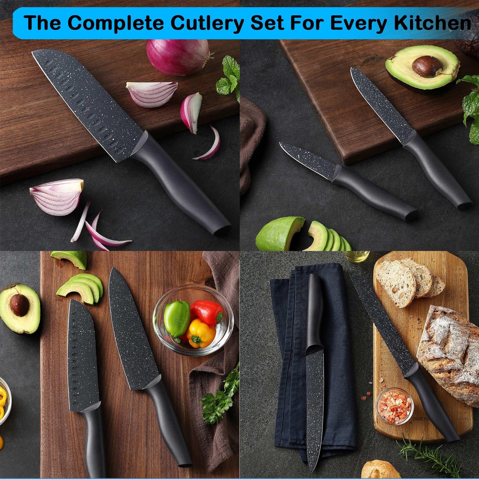 Knife Set, McCook 12-Piece Granite Kitchen Knife Set, High Carbon German Stainless Steel Knives Set with Blade Guards, Non-stick Coating, Ultra Sharp, Dishwasher Safe - USA MEGA SHOP