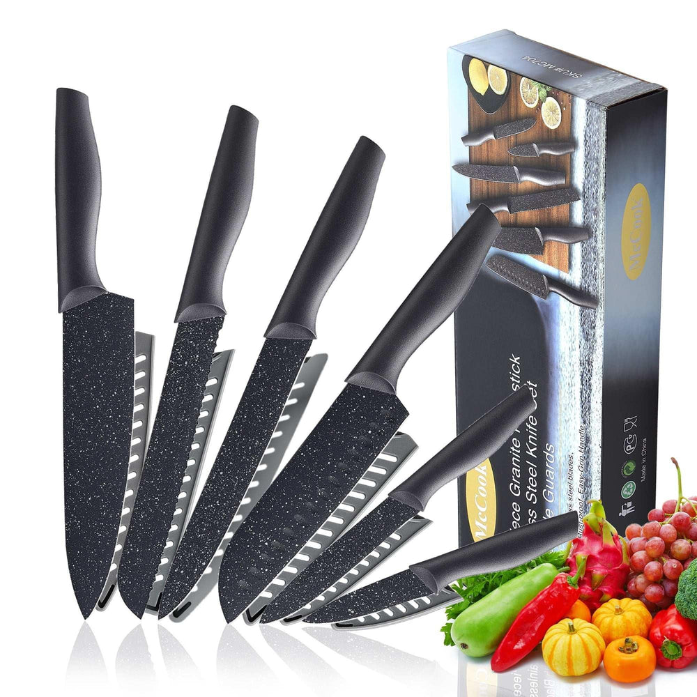 Knife Set, McCook 12-Piece Granite Kitchen Knife Set, High Carbon German Stainless Steel Knives Set with Blade Guards, Non-stick Coating, Ultra Sharp, Dishwasher Safe - USA MEGA SHOP