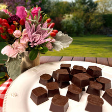 Dark chocolate truffles on a white plate with scattered pieces