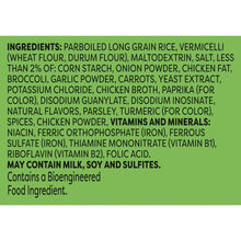 Rice and pasta pouch ingredients list on green back label.