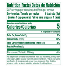 Chicken bouillon nutrition facts panel showing calories and sodium