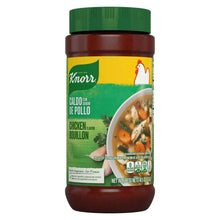 Chicken bouillon jar with green label and brown top lid