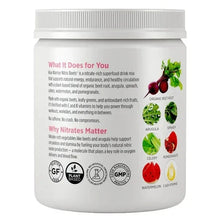 Koa Warrior Nitric Beets mix jar back benefits panel with ingredient icons