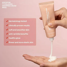 Kocostar T1 collagen film-wrapping mask tube squeezing white cream onto hand