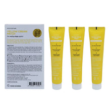 Yellow cream patch 3-pack with back-of-box label and three tubes