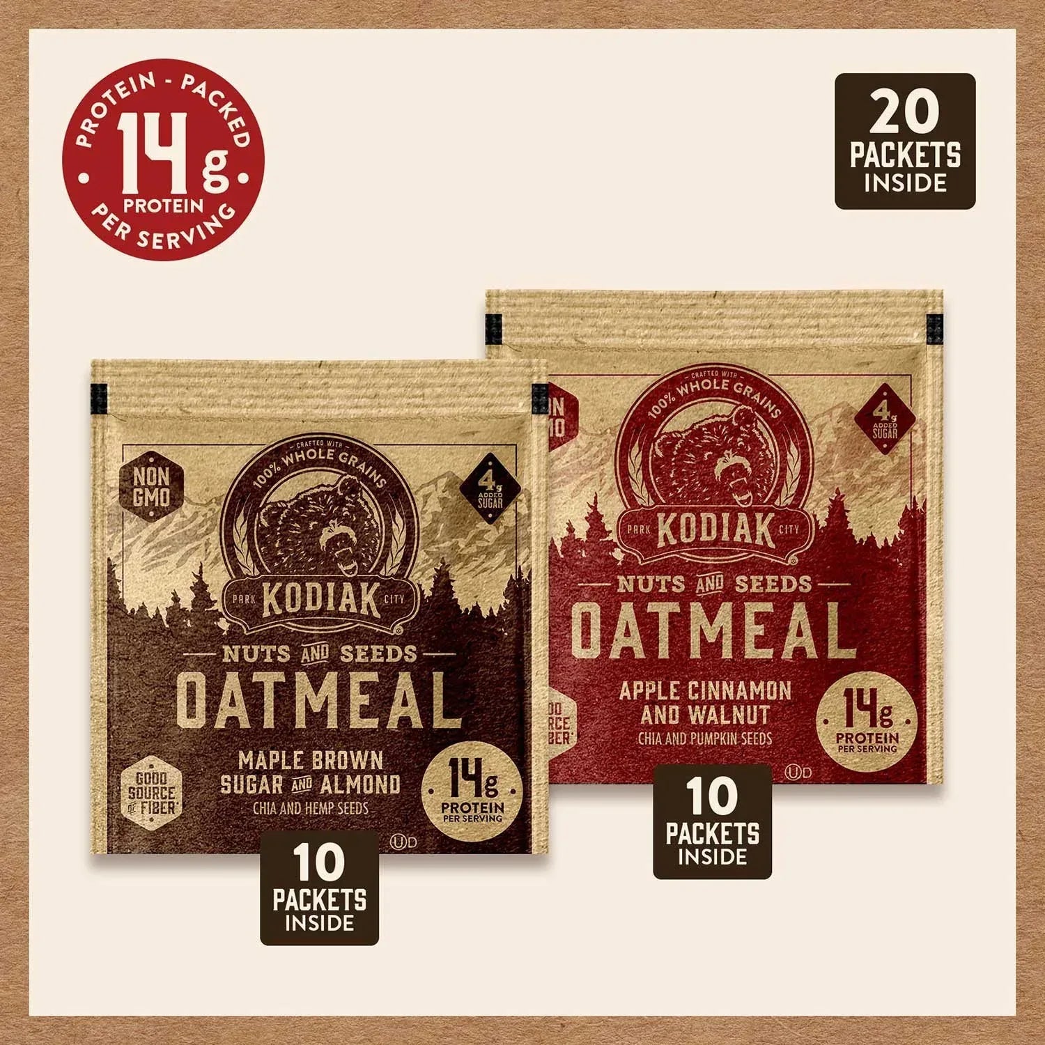 Kodiak Cakes Nuts & Seeds Oatmeal, Variety Pack, 20 pk.