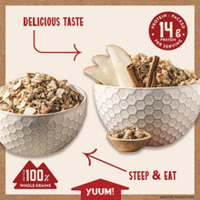 Oatmeal variety pack package graphic showing bowls with nuts, seeds, and cinnamon.