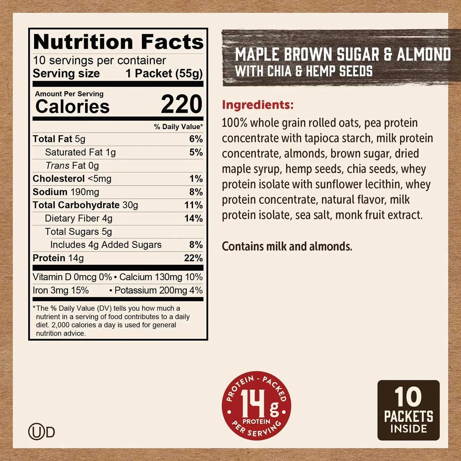 Kodiak Cakes Nuts & Seeds Oatmeal, Variety Pack, 20 pk.