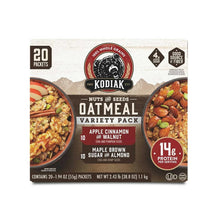 Kodiak Cakes Nuts & Seeds oatmeal variety pack box with Apple Cinnamon & Walnut and Maple flavors.