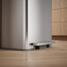 Kohler 45L stainless steel step trash can with close-up view of its foot pedal