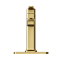 Single-handle bathroom faucet with aerator, brushed gold, vertical profile