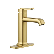 Single-handle bathroom faucet, brushed gold, tall spout and square base