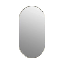 Capsule framed mirror with slim gray border, rounded arch shape