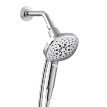 Chrome multifunction handshower with round spray face and braided hose