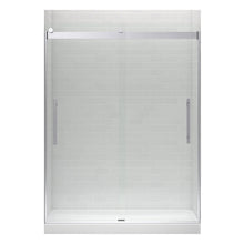 Kohler Tellin shower door white frame with clear glass panels and side supports