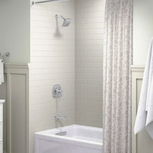 Wall-mounted shower valve trim with showerhead over bathtub