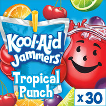 Kool-Aid Jammers Tropical Punch drink pouch, blue front with fruit graphics