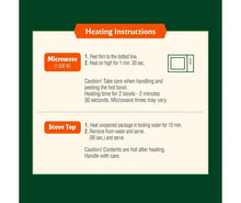Heating instructions panel for cooked sticky white rice bowl: microwave or stovetop