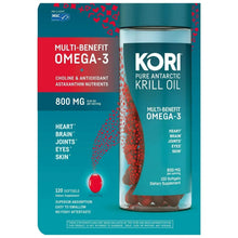Kori Pure Antarctic krill oil supplement bottle, Multi-Benefit Omega-3, 120 softgels