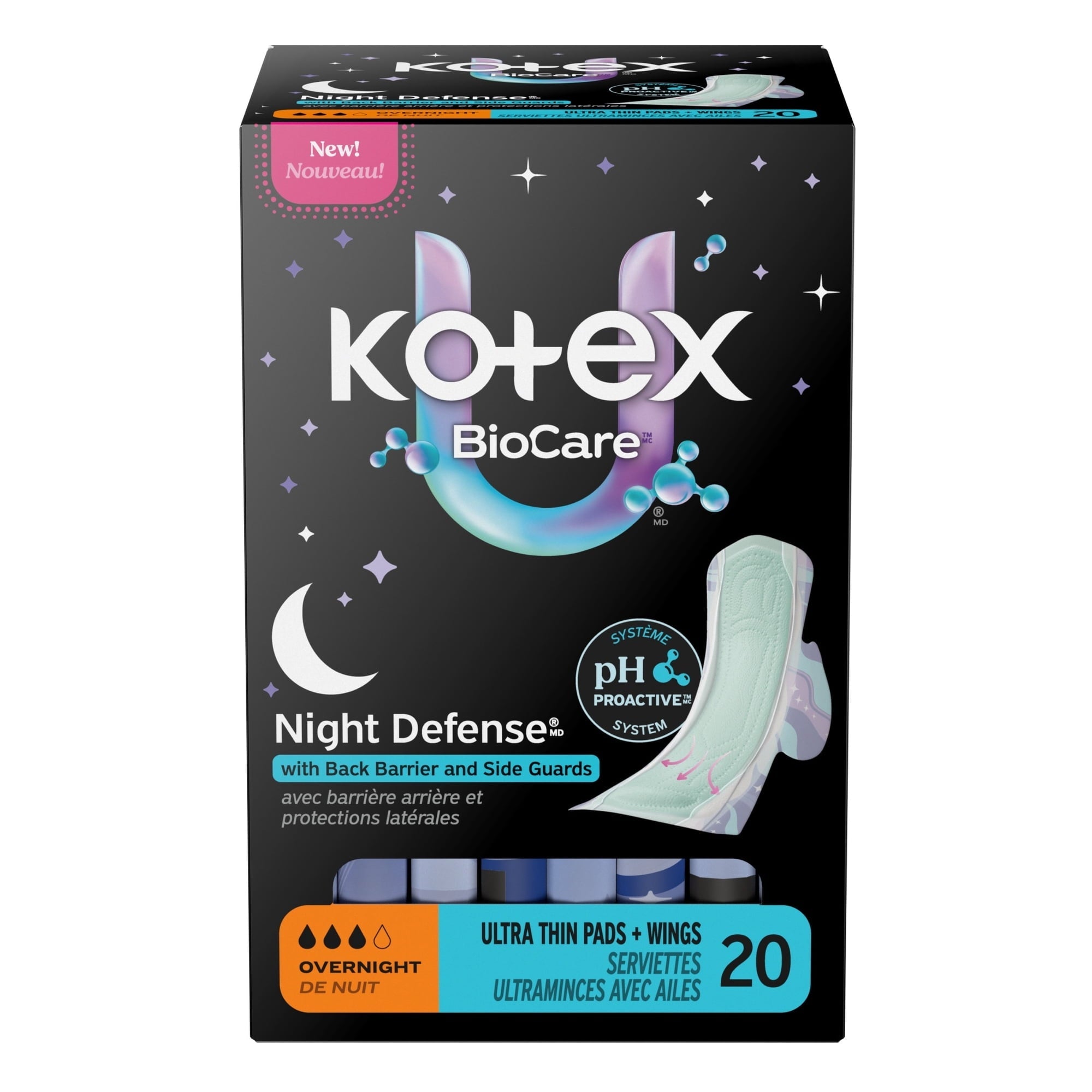 Kotex BioCare Ultra Thin Overnight Pads With Wings, Heavy Absorbency, 20 Count (PACK OF 3 )