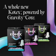 Kotex BioCare and bamboo pad boxes with GravityCore message