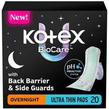 Kotex BioCare overnight ultra-thin pads box with wings, 20 count pack
