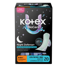 Kotex BioCare Night Defense overnight ultra-thin pads box with wings, 20 count