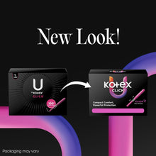 Kotex Click compact tampon multipack boxes, Regular and Super pack designs