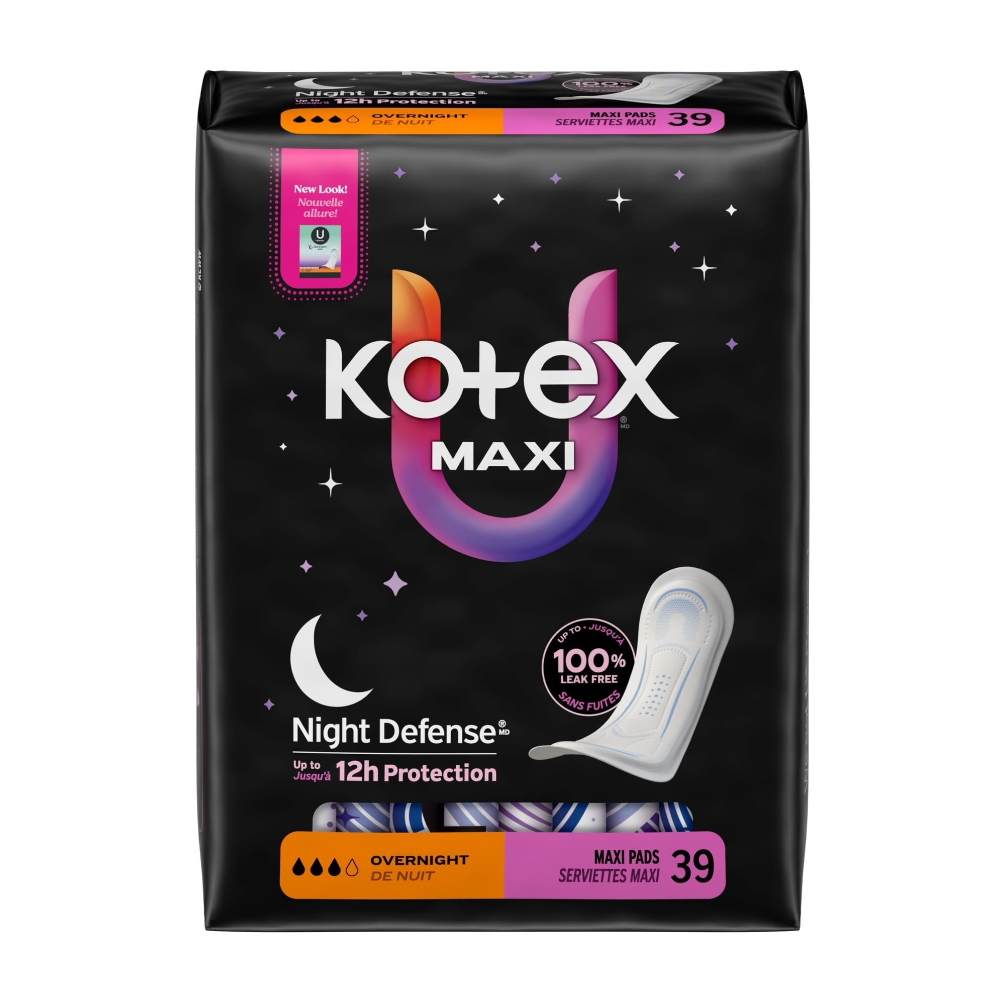 Kotex Overnight Maxi Pads, 39 Count (PACK OF 3 )