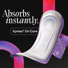Kotex Maxi overnight pad with white core and blue dotted absorbent surface