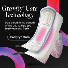 Winged overnight maxi pad with absorbent center and curved fit