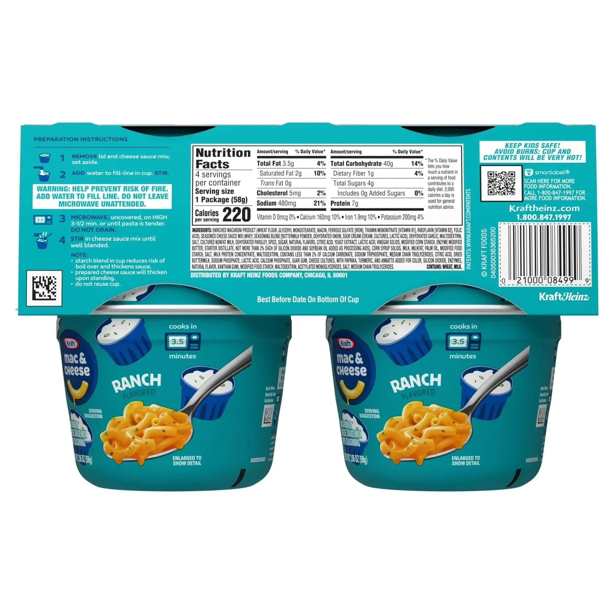 Kraft Mac and Cheese, 4 Cups, for Easy Dinner or Dinner Sides, Ranch Flavored, No Artificial Flavors, Preservatives or Dyes, 2.05 oz - USA MEGA SHOP
